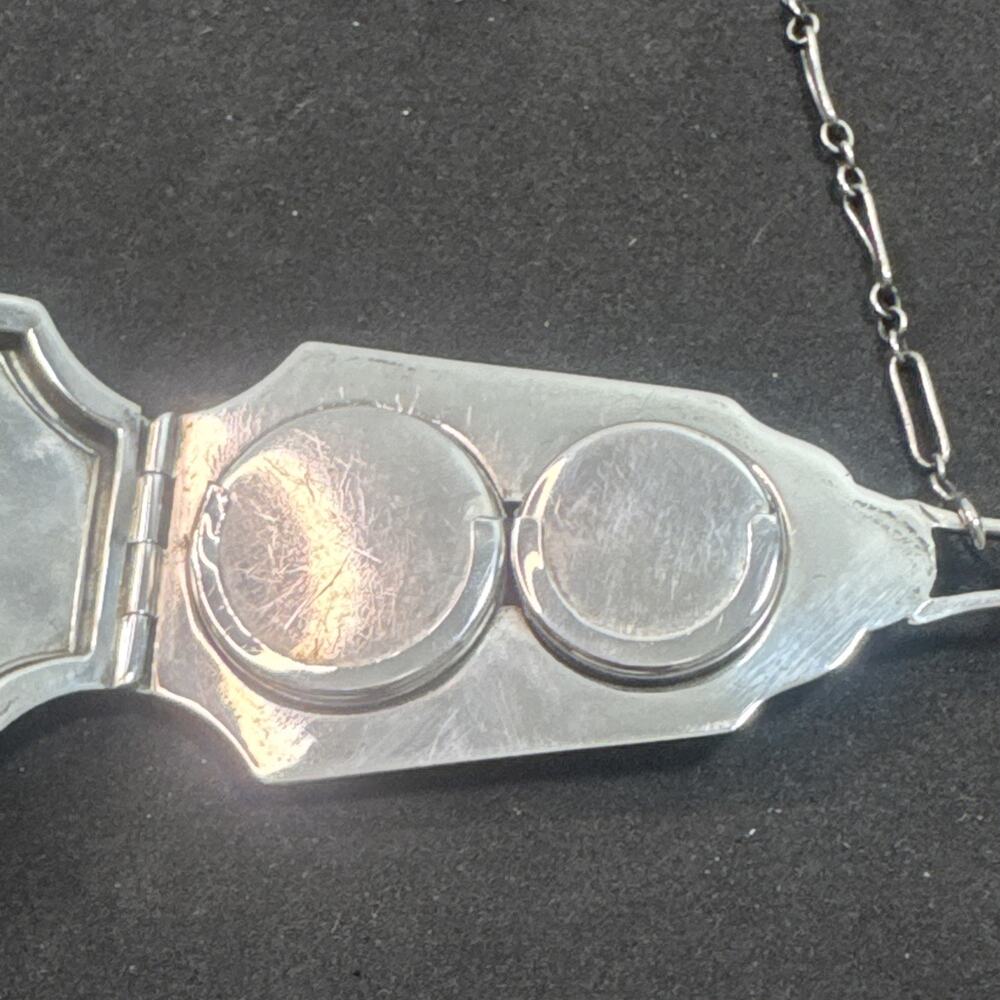 Sterling Silver Art Deco Compact with Finger Ring Chatelaine No Mono - Picture 8 of 16